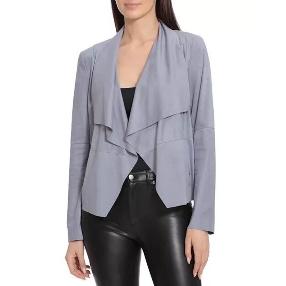 Bagatelle Drape Front Jacket Faux Suede Open Front Gray Size‎ Large